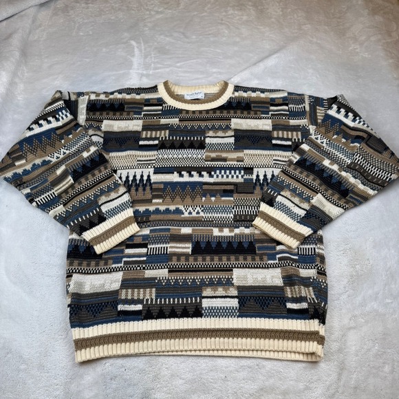 Vintage Tricots St. Raphael Sweater Mens Geometric Knit Pattern - Picture 1 of 6